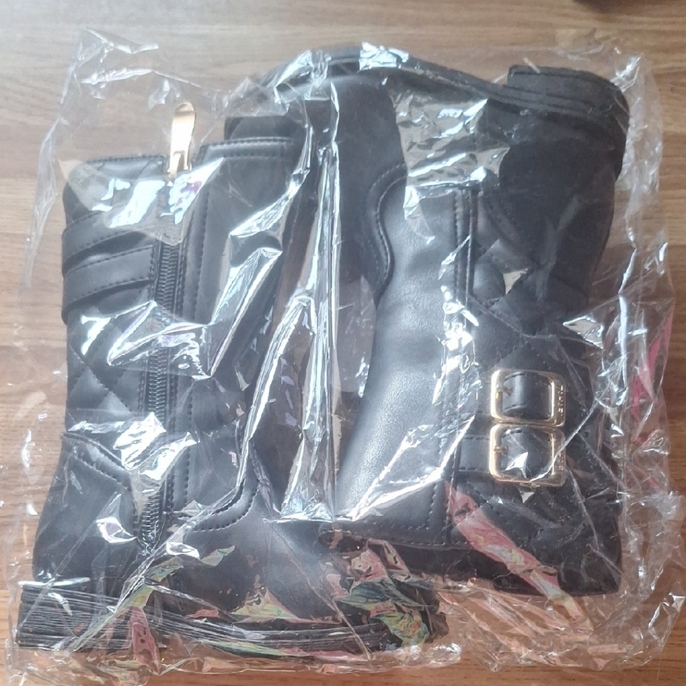 Tahari Black Boots with Gold Buckles